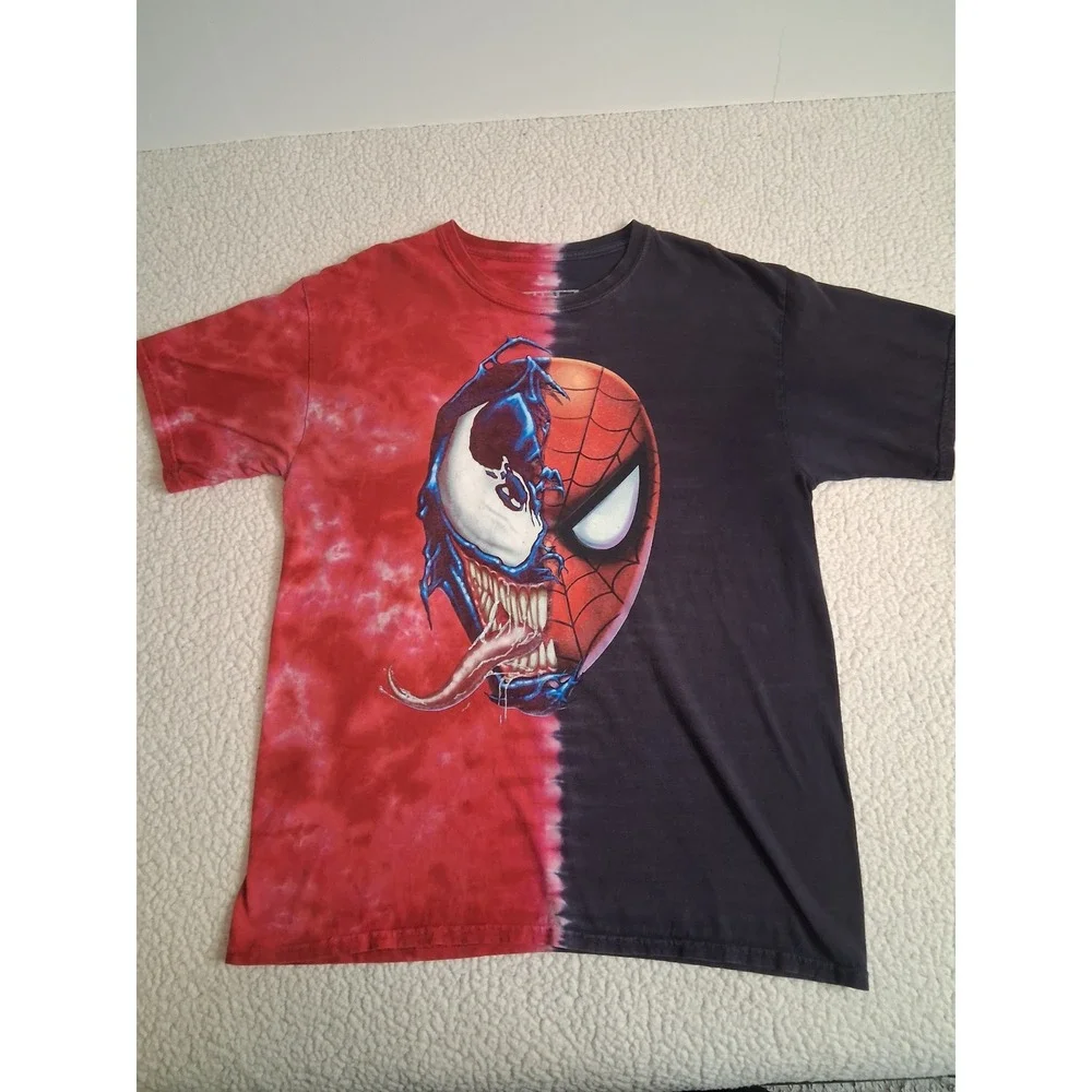 Marvel Spider-Man Venom Split Graphic T-Shirt Mens Large Red Tie Dye Black Tee